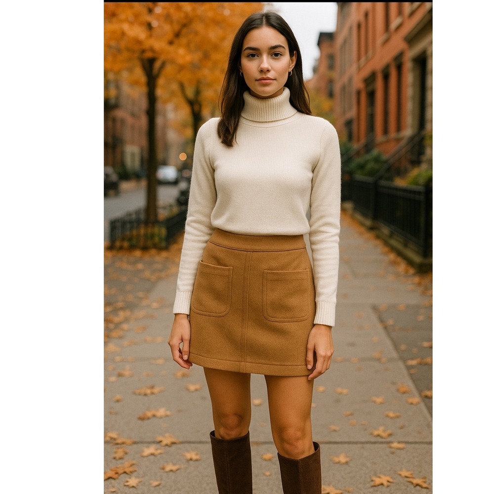 Vineyard Vines Wool-Blend Skirt Camel Tan | Size 0, Pockets Lined
